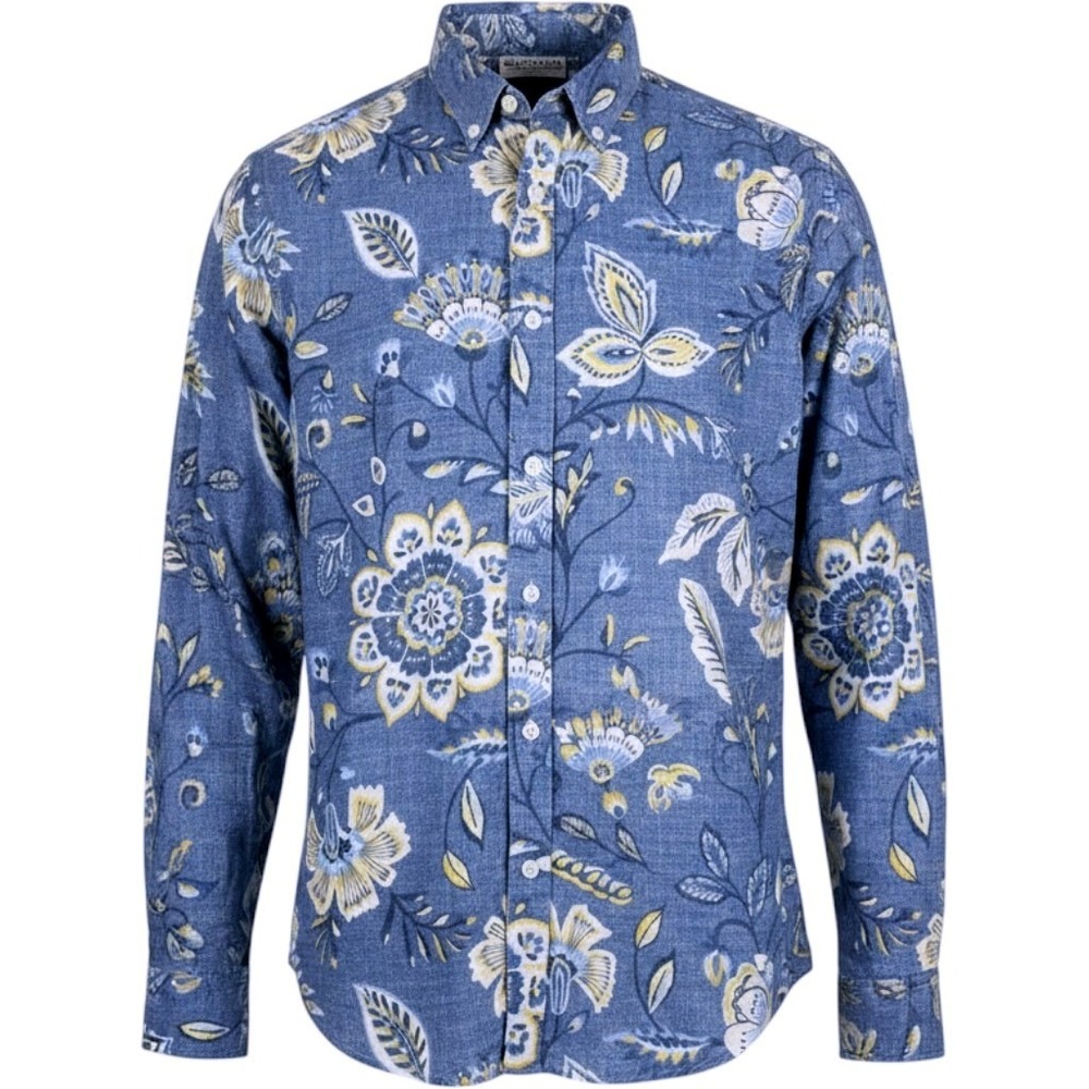 J.McLaughlin Button Down Women M Blue Floral Paisley Long Sleeve Casual Shirt